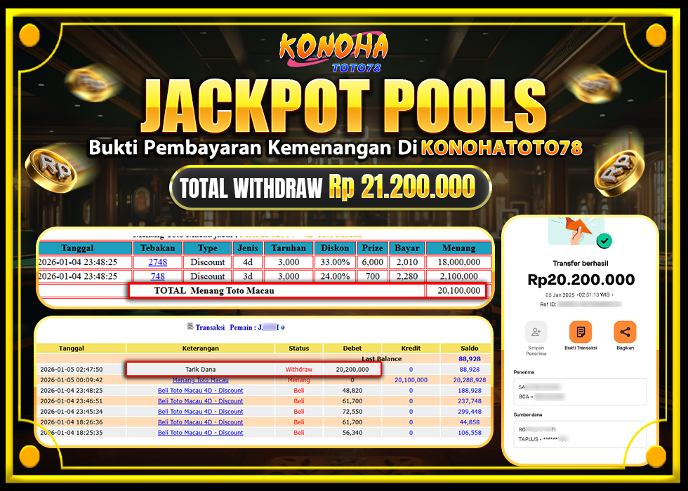 KONOHATOTO78 JACKPOT TOGEL PASARAN TOTOMACAURp.20.200.000,-LUNAS